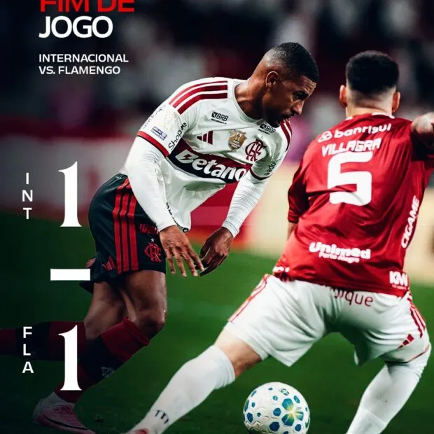 Flamengo arranca empate com o Internacional no fim e segue sem vencer no Brasileirão
