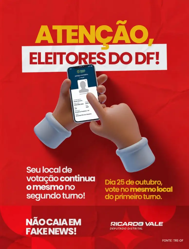 Ricardo Vale reforça alerta do TRE-DF sobre locais de votação no segundo turno